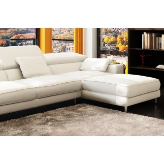 Canapé d'angle en cuir italien 5 places SUEDE, blanc, droit