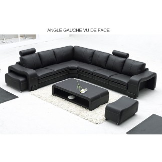 Canapé d'angle TENDER en cuir NOIR 366 haut de gamme italien Casanoti, angle gauche vu de face