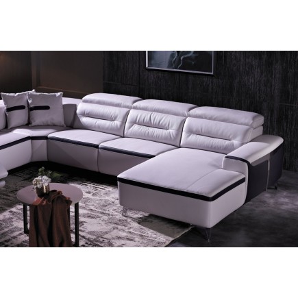 Canapé d'angle relax électrique en cuir buffle italien de luxe: COMBIRELAX, blanc et noir , angle gauche., TABLE OFFERTE, 7/8 pl