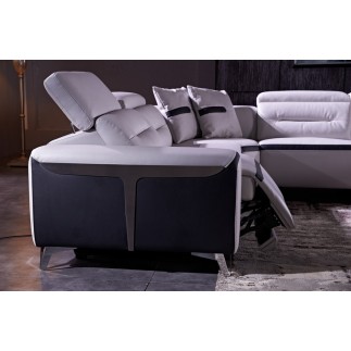 Canapé d'angle relax électrique en cuir buffle italien de luxe: COMBIRELAX, blanc et noir , angle gauche., TABLE OFFERTE
