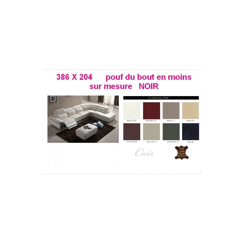 Canapé d'angle relax en cuir buffle italien, de luxe RELAXINO, personnalisée SUR MESURE 386X204 cm, noir, angle droit Canapé d'angle relax en cuir buffle italien, de luxe RELAXINO, personnalisée SUR MESURE 386X204 cm, noir, angle droit