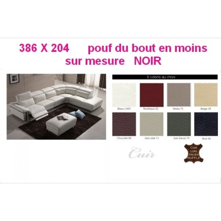 Canapé d'angle relax en cuir buffle italien, de luxe RELAXINO, personnalisée SUR MESURE 386X204 cm, noir, angle droit