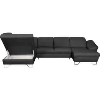 Canapé d'angle en 100% tout cuir italien de luxe 8 places convertible et coffre, DENY, gris foncé, angle gauche