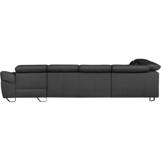 Canapé d'angle en 100% tout cuir italien de luxe 8 places convertible et coffre, DENY, gris foncé, angle gauche