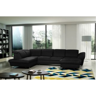 - Canapé d'angle en 100% tout cuir italien de luxe 8 places convertible et coffre, DENY, noir, angle gauche