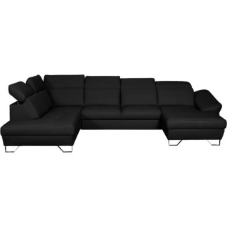 - Canapé d'angle en 100% tout cuir italien de luxe 8 places convertible et coffre, DENY, noir, angle gauche