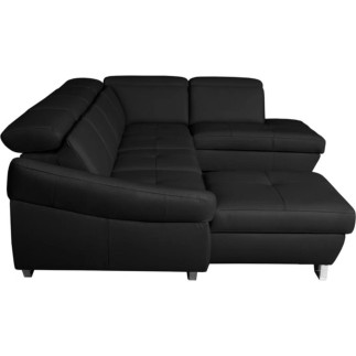 Canapé d'angle en 100% tout cuir italien de luxe 8 places convertible et coffre, DENY, noir, angle droit