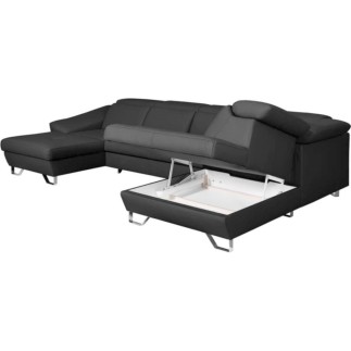 Canapé d'angle en 100% tout cuir italien de luxe 8 places convertible et coffre, DENY, gris foncé, angle droit