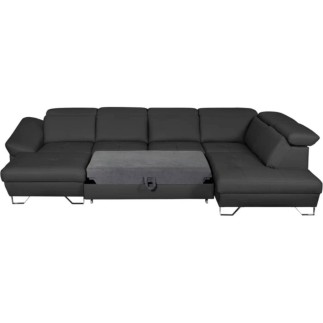 Canapé d'angle en 100% tout cuir italien de luxe 8 places convertible et coffre, DENY, gris foncé, angle droit