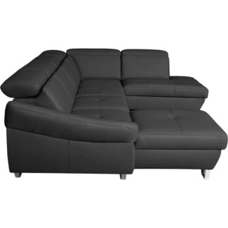 Canapé d'angle en 100% tout cuir italien de luxe 8 places convertible et coffre, DENY, gris foncé, angle droit