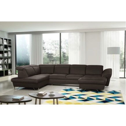 Canapé d'angle en 100% tout cuir italien de luxe 8 places convertible et coffre, DENY, chocolat, angle gauche