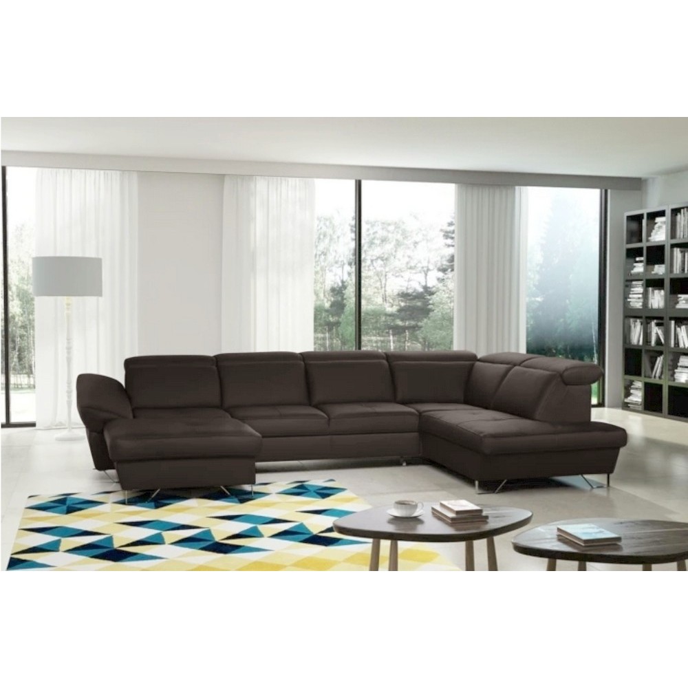 Canapé d'angle en 100% tout cuir italien de luxe 8 places convertible et coffre, DENY, chocolat, angle droit Canapé d'angle en 100% tout cuir italien de luxe 8 places convertible et coffre, DENY, chocolat, angle droit