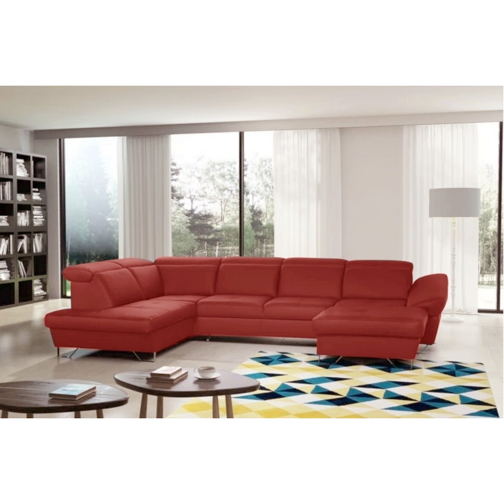- Canapé d'angle en 100% tout cuir italien de luxe 8 places convertible et coffre, DENY, rouge foncé, angle gauche - Canapé d'angle en 100% tout cuir italien de luxe 8 places convertible et coffre, DENY, rouge foncé, angle gauche