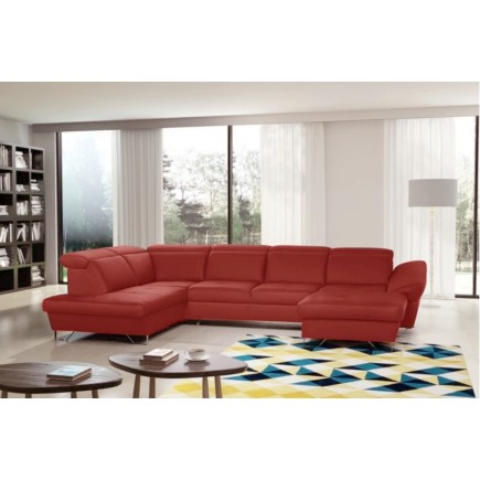 - Canapé d'angle en 100% tout cuir italien de luxe 8 places convertible et coffre, DENY, rouge foncé, angle gauche