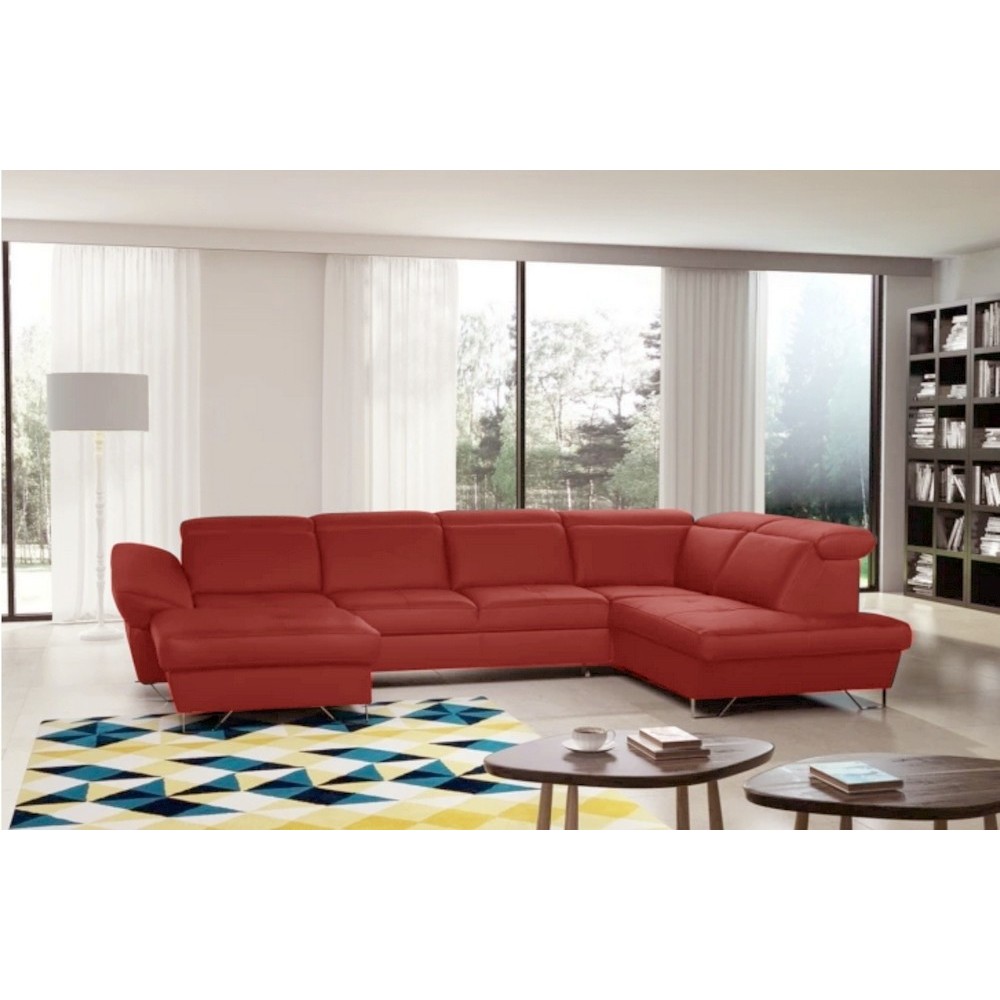 Canapé d'angle en 100% tout italien de luxe 8 places convertible et coffre, DENY, rouge foncé, angle droit Canapé d'angle en 100% tout italien de luxe 8 places convertible et coffre, DENY, rouge foncé, angle droit