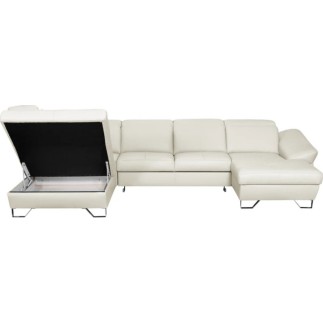 Canapé d'angle en 100% tout cuir italien de luxe 8 places convertible et coffre, DENY, blanc cassé, angle droit
