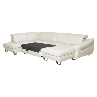 Canapé d'angle en 100% tout cuir italien de luxe 8 places convertible et coffre, DENY, blanc cassé, angle gauche