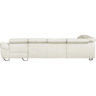 Canapé d'angle en 100% tout cuir italien de luxe 8 places convertible et coffre, DENY, blanc cassé, angle gauche
