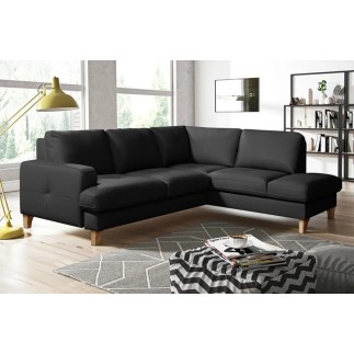 Canapé d'angle convertible en cuir italien de luxe 4/5 places avec coffre, FARELI, noir, angle droit