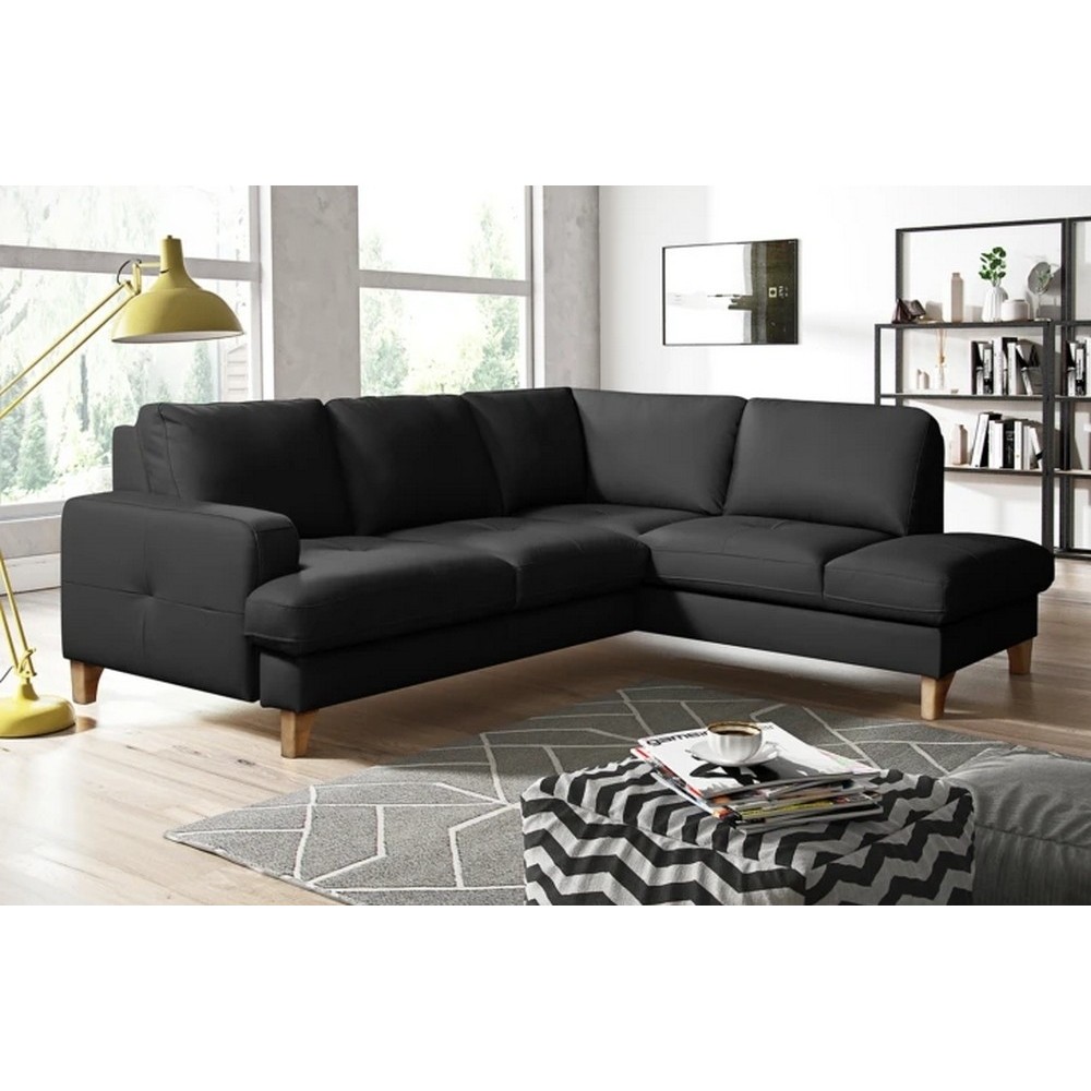 Canapé d'angle convertible en cuir italien de luxe 4/5 places avec coffre, FARELI, noir, angle droit Canapé d'angle convertible en cuir italien de luxe 4/5 places avec coffre, FARELI, noir, angle droit