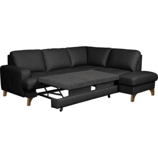 Canapé d'angle convertible en cuir italien de luxe 4/5 places avec coffre, FARELI, noir, angle droit