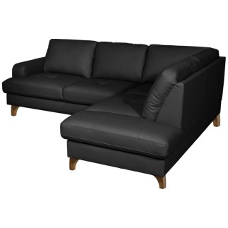 Canapé d'angle convertible en cuir italien de luxe 4/5 places avec coffre, FARELI, noir, angle droit