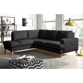 - Canapé d'angle convertible en cuir italien de luxe 4/5 places avec coffre, FARELI, noir, angle gauche