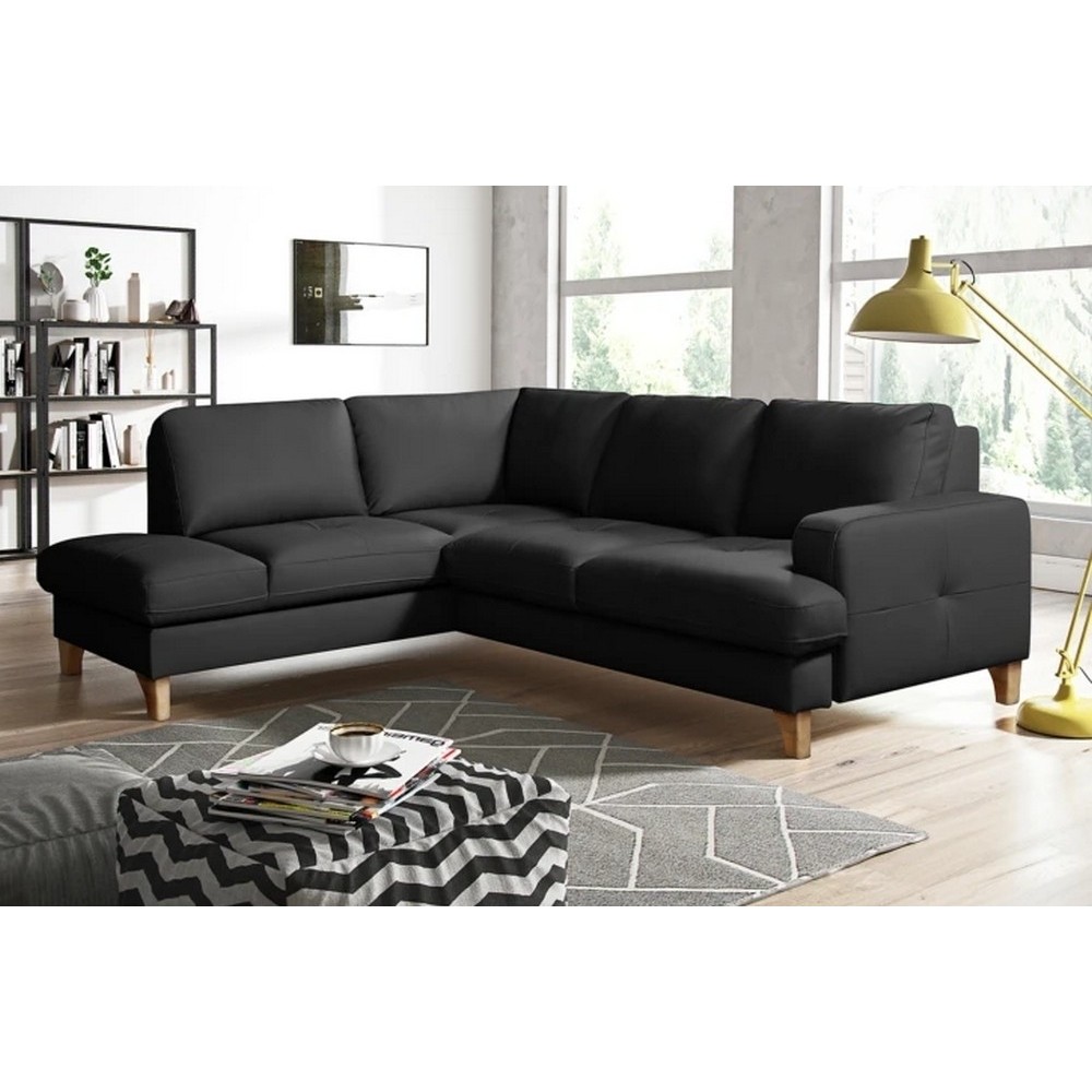 - Canapé d'angle convertible en cuir italien de luxe 4/5 places avec coffre, FARELI, noir, angle gauche - Canapé d'angle convertible en cuir italien de luxe 4/5 places avec coffre, FARELI, noir, angle gauche