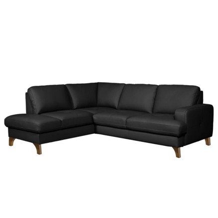 - Canapé d'angle convertible en cuir italien de luxe 4/5 places avec coffre, FARELI, noir, angle gauche