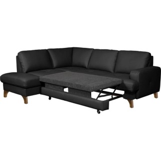 - Canapé d'angle convertible en cuir italien de luxe 4/5 places avec coffre, FARELI, noir, angle gauche