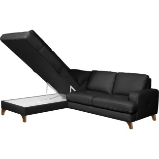 - Canapé d'angle convertible en cuir italien de luxe 4/5 places avec coffre, FARELI, noir, angle gauche