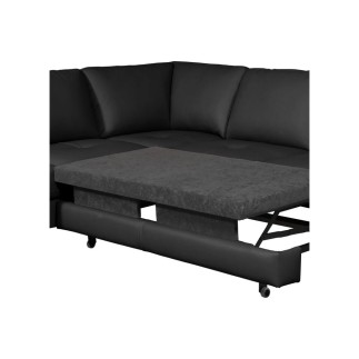 - Canapé d'angle convertible en cuir italien de luxe 4/5 places avec coffre, FARELI, noir, angle gauche