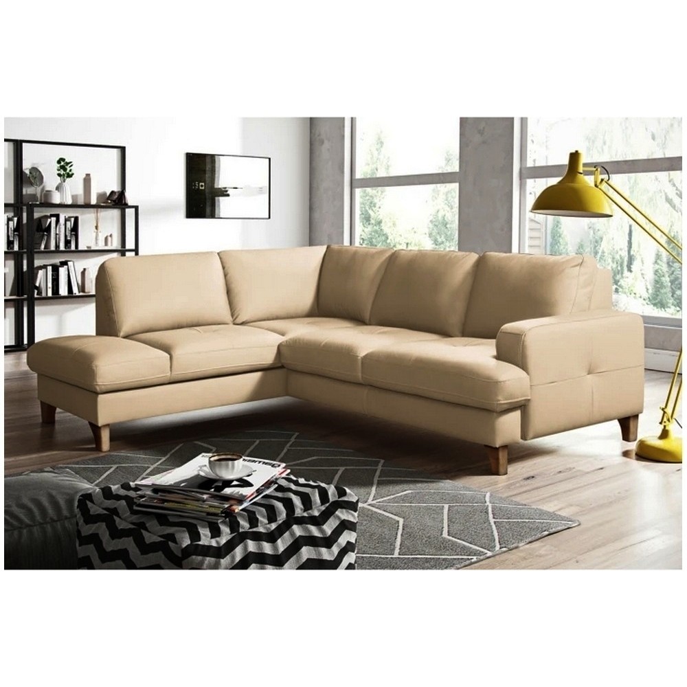 Canapé d'angle convertible en cuir italien de luxe 4/5 places avec coffre, FARELI, beige, angle gauche Canapé d'angle convertible en cuir italien de luxe 4/5 places avec coffre, FARELI, beige, angle gauche