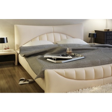 Lit en cuir italien de luxe KING, écru, 140x190