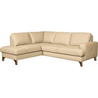 Canapé d'angle convertible en cuir italien de luxe 4/5 places avec coffre, FARELI, beige, angle gauche