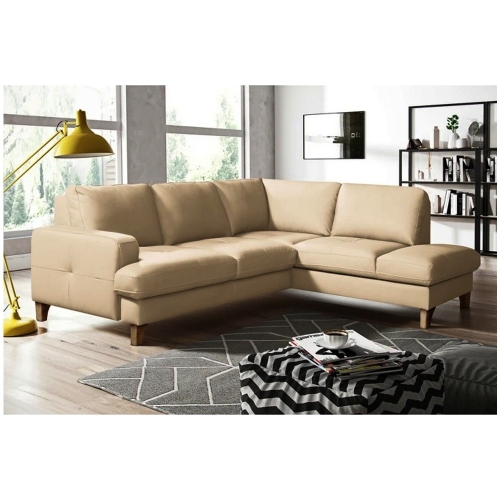 Canapé d'angle convertible en cuir italien de luxe 4/5 places avec coffre, FARELI, beige, angle droit Canapé d'angle convertible en cuir italien de luxe 4/5 places avec coffre, FARELI, beige, angle droit