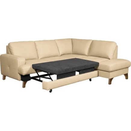 Canapé d'angle convertible en cuir italien de luxe 4/5 places avec coffre, FARELI, beige, angle droit