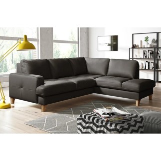 Canapé d'angle convertible en cuir italien de luxe 4/5 places avec coffre, FARELI, chocolat, angle droit