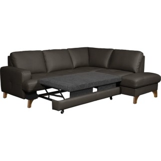 Canapé d'angle convertible en cuir italien de luxe 4/5 places avec coffre, FARELI, chocolat, angle droit