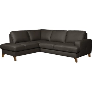 Canapé d'angle convertible en cuir italien de luxe 4/5 places avec coffre, FARELI, chocolat, angle gauche