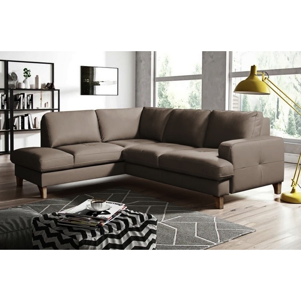 Canapé d'angle convertible en cuir italien de luxe 4/5 places avec coffre, FARELI, taupe, angle gauche Canapé d'angle convertible en cuir italien de luxe 4/5 places avec coffre, FARELI, taupe, angle gauche