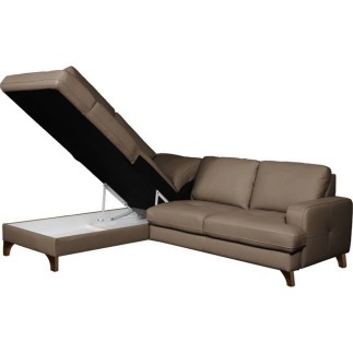 Canapé d'angle convertible en cuir italien de luxe 4/5 places avec coffre, FARELI, taupe, angle gauche