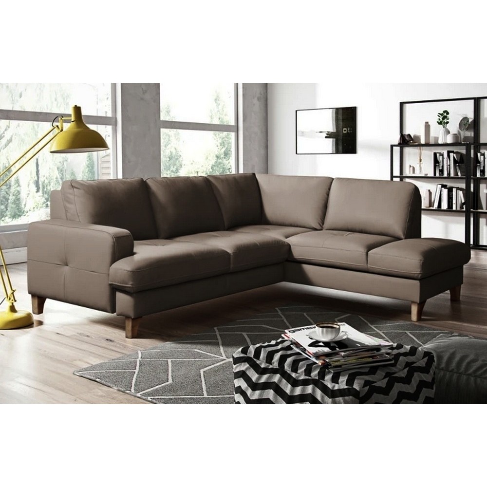 Canapé d'angle convertible en cuir italien de luxe 4/5 places avec coffre, FARELI, taupe, angle droit Canapé d'angle convertible en cuir italien de luxe 4/5 places avec coffre, FARELI, taupe, angle droit