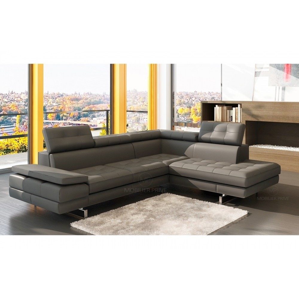 Canapé d'angle en cuir italien 6 places MODA, gris foncé, angle droit