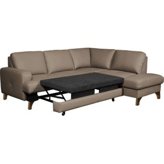 Canapé d'angle convertible en cuir italien de luxe 4/5 places avec coffre, FARELI, taupe, angle droit
