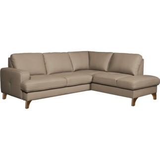 Canapé d'angle convertible en cuir italien de luxe 4/5 places avec coffre, FARELI, taupe, angle droit
