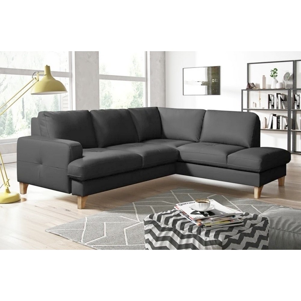 Canapé d'angle convertible en cuir italien de luxe 4/5 places avec coffre, FARELI, gris foncé, angle droit Canapé d'angle convertible en cuir italien de luxe 4/5 places avec coffre, FARELI, gris foncé, angle droit