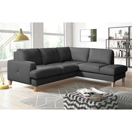 Canapé d'angle convertible en cuir italien de luxe 4/5 places avec coffre, FARELI, gris foncé, angle droit