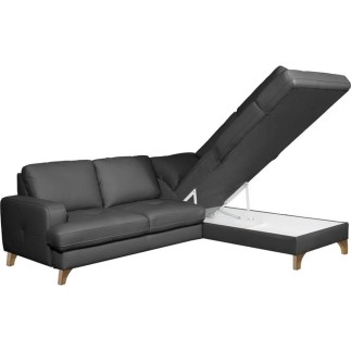 Canapé d'angle convertible en cuir italien de luxe 4/5 places avec coffre, FARELI, gris foncé, angle droit