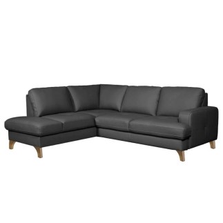 Canapé d'angle convertible en cuir italien de luxe 4/5 places avec coffre, FARELI, gris foncé, angle gauche